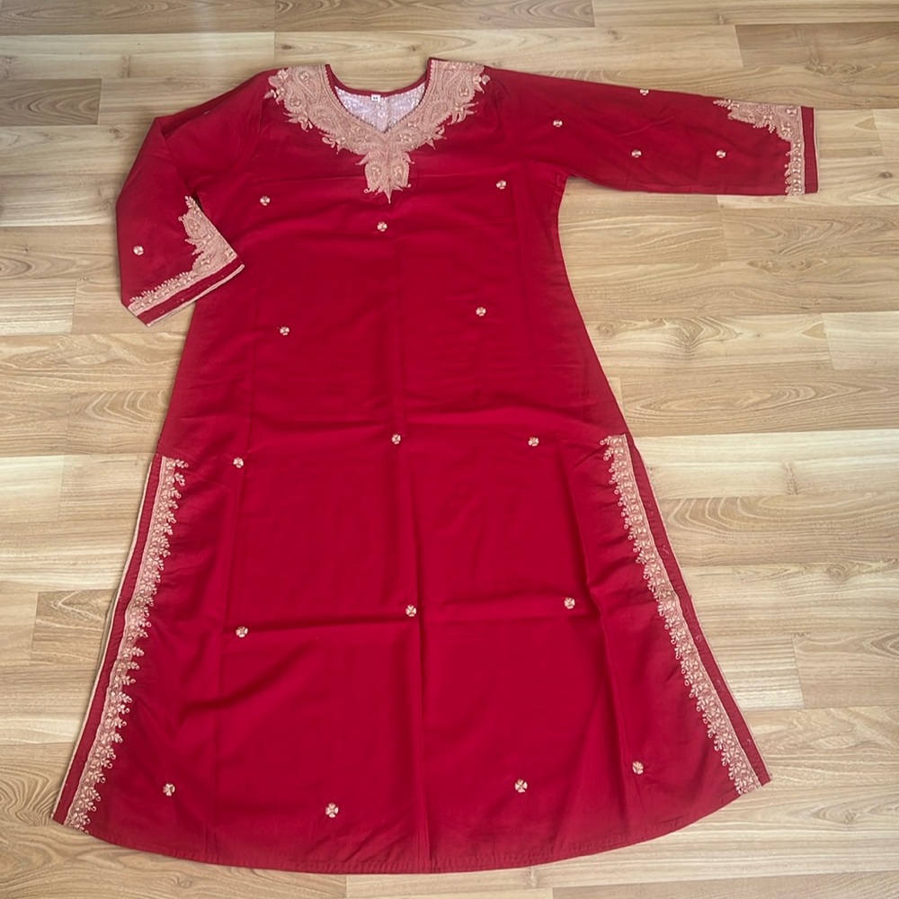 Vintage Red Embroidered Abaya Dress